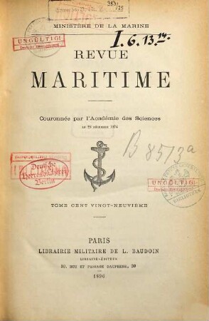 La revue maritime : informations, actualités, documentation maritime. 129. 1896