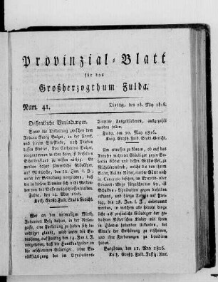 Num. 41., Ausgabe vom 28. Mai 1816