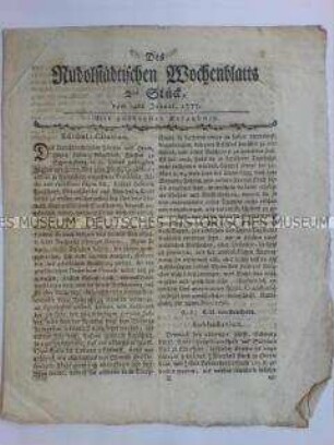 Rudolstädtisches Wochenblatt, 9. Jg. 1777 Nr. 2