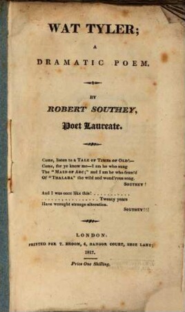 Wat Tyler : a dramatic Poem