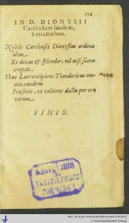 In Domini Dionysii laudem Tetrastichon
