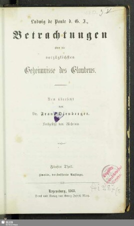 5: Betrachtungen über die vorzüglichsten Geheimnisse des Glaubens