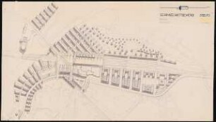 Bahnhof Potsdam-Stadt Schinkelwettbewerb 1993: Lageplan (Axonometrie) 1:1000