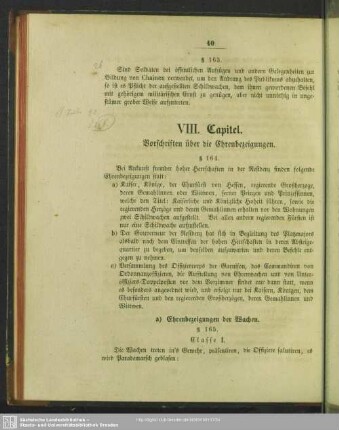 VIII. Capitel. Vorschriften über die Ehrenbezeigungen