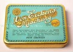 Blechdose für 50g Tabak '"Von Eicken's" Mischung' (Abbildung: zwei Fabrikmarken, Medaillen unter der Schrift)