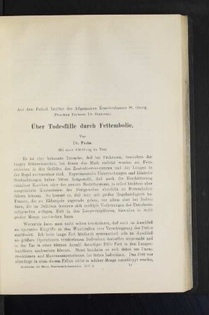 Über Todesfälle durch Fettembolie.
