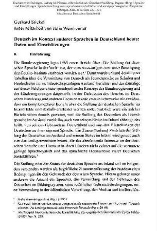 Deutsch im Kontext anderer Sprachen in Deutschland heute. Daten und Einschätzungen