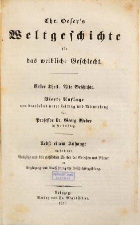 Chr. Oeser's Weltgeschichte für das weibliche Geschlecht, 1. Alte Geschichte