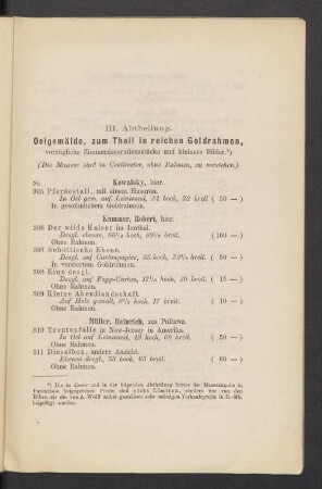 III. Abtheilung. Oelgemälde, zum Theil in reichen Goldrahmen