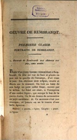 Catalogue Raisonné De Toutes Les Estampes Qui Forment L'Oeuvre De Rembrandt, Et Ceux De Ses Principaux Imitateurs, Premiere Partie
