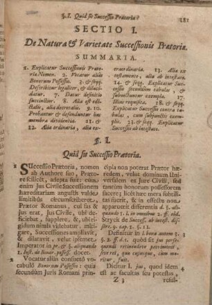 Sectio I. De Natura & Varietate Successionis Praetoriae.