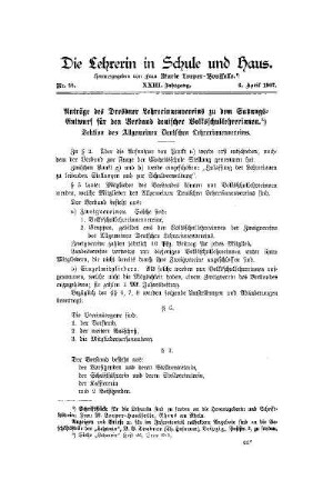 Anträge des Deutschen Lehrerinnenvereins zu dem Satzungs-Entwurf für den Verband deutscher Volksschullehrerinnen : Sektion des Allgemeinen Deutschen Lehrerinnenvereins