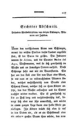 Sechster Abschnitt - Merkwürdigkeiten von einigen Schlangen, Würmern und Insekten.