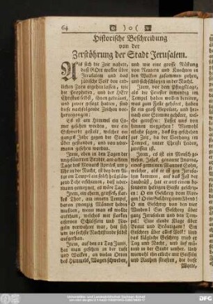 Historische Beschreibung von der Zerstöhrung der Stadt Jerusalem.