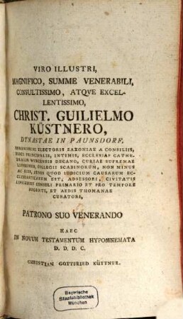 Hypomnemata in Novum Testamentum cum scholiis ex Jo. Aug. Ernesti Scriptis excerptis