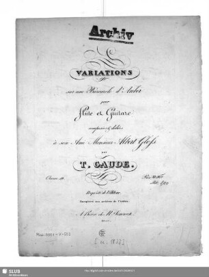 Variations sur une Barcarole d'Auber pour Flûte et Guitare : Oeuvre 59