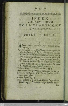 Index Vocabulorum Formularumque Quae Leguntur In Charr. Theophr.