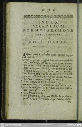 Index Vocabulorum Formularumque Quae Leguntur In Charr. Theophr.