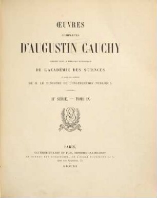Oeuvres complètes d'Augustin Cauchy, 2,9. Exercices de mathématiques. 4. année