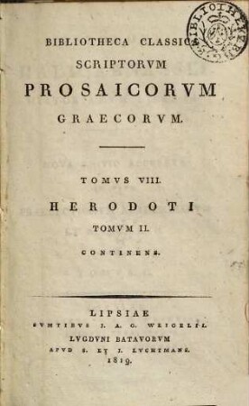 Herodoti Halicarnassei Historiarvm libri IX, Tom. 2
