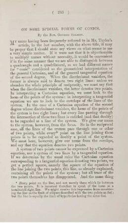 On some special forms of conics.
