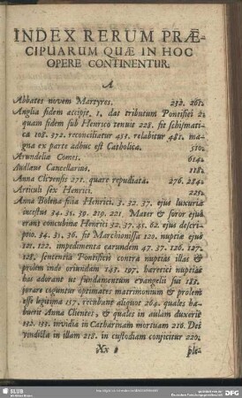 Index Rerum Praecipuarum Quae In Hoc Opere Continentur