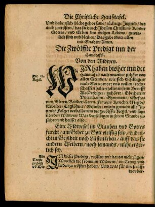Die Zwölffte Predigt inn der Haustafel. Von den Widwen.
