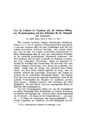 Über die Probleme der Begabung und der formalen Bildung, ihre Wechselbeziehung und ihre Bedeutung für die Pädagogik der Gegenwart
