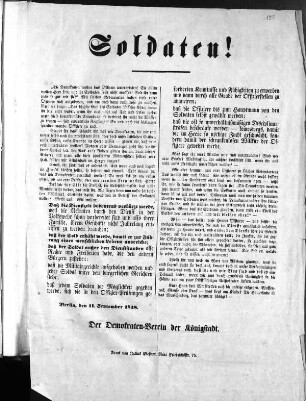 Soldaten! "Die Demokraten wollen das Militair unterdrücken! [...]"" (Sammlung Friedlaender)
