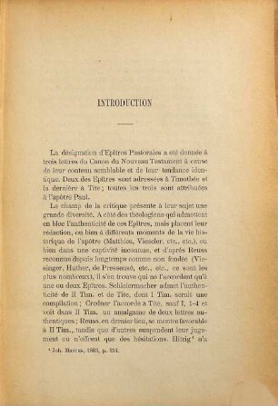 Étude critique sur l'authenticité des Épitres Pastorales : Thèse