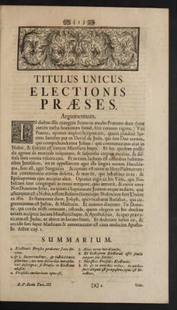 Titulus Unicus. Electionis Praeses