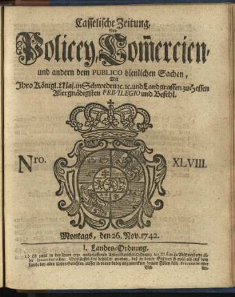 Nro. XLVIII, Montags, den 26. Nov. 1742