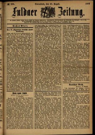 Ausgabe vom Samstag, den 20. August 1887.