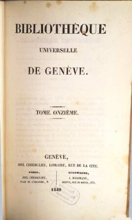 Bibliothèque universelle de Genève. 11. 1849