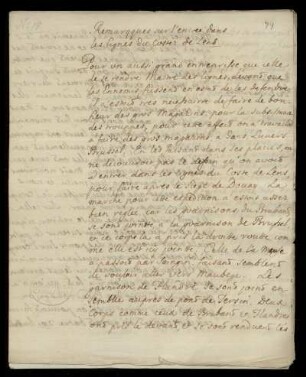 Remarqques sur l'entrée dans les lignes du coster de Lens