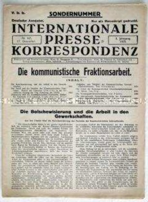 Sondernummer des Bulletins der internationalen kommunistischen Presse zur Gewerkschaftsarbeit