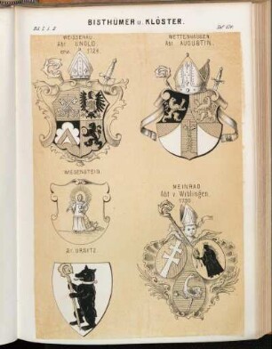 Taf. 104. Weissenau. Abt Unold. erw. 1724. - Wettenhausen. Abt Augustin. - Wiesensteig. - Meinrad Abt Wiblingen. 1730. - St. Ursitz.