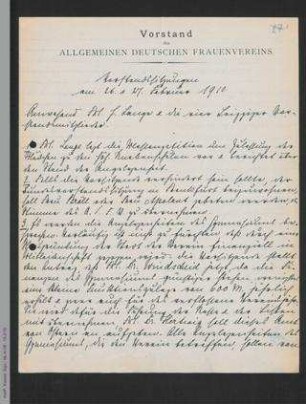 Protokoll Vorstandssitzung Februar 1910