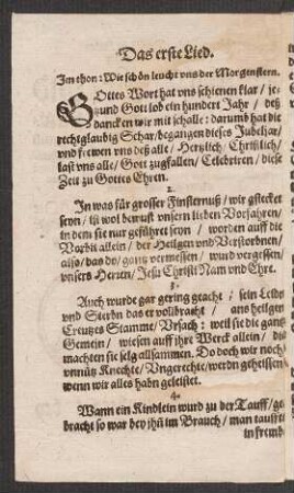 Das erste Lied. Jm thon: Wie schœn leucht vns der Morgenstern.