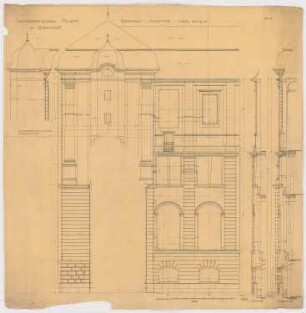 Großherzogliches Museum, Darmstadt Ausführungsprojekt ab 1896: Hinterbau: Ansicht der Südseite 1:25