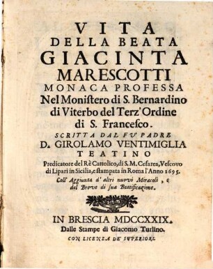 Vita della Beata Giacinta Marescotti