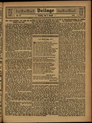 Zweite Ausgabe vom Sonntag, den 07. August 1921.