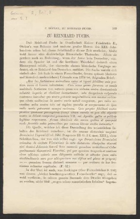 [Beil. 8: Zeitungsausschnitt: C. Höfler: Zu Reinhart Fuchs, Aus: ?. 1859. S. 109-111]