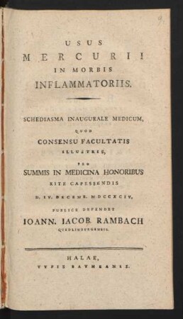 Usus Mercurii In Morbis Inflammatoriis : Schediasma Inaugurale Medicum