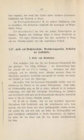 XIV. Geld und Wechselverkehr; Versicherungswesen; Anstalten der Selbsthilfe.