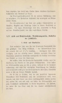 XIV. Geld und Wechselverkehr; Versicherungswesen; Anstalten der Selbsthilfe.