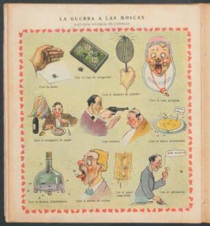 La guerra a las moscas - distintas maneras de cazarlas - [Caricatura]