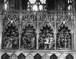 Amiens, Kathedrale, Basrelief, Enthauptung Johannes des Täufers (vier Szenen)