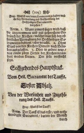 Sechzehendes Hauptstuck. Vom Heil. Sacrament des Tauffs