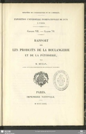 Rapport sur les produits de la boulangerie et de la pâtisserie